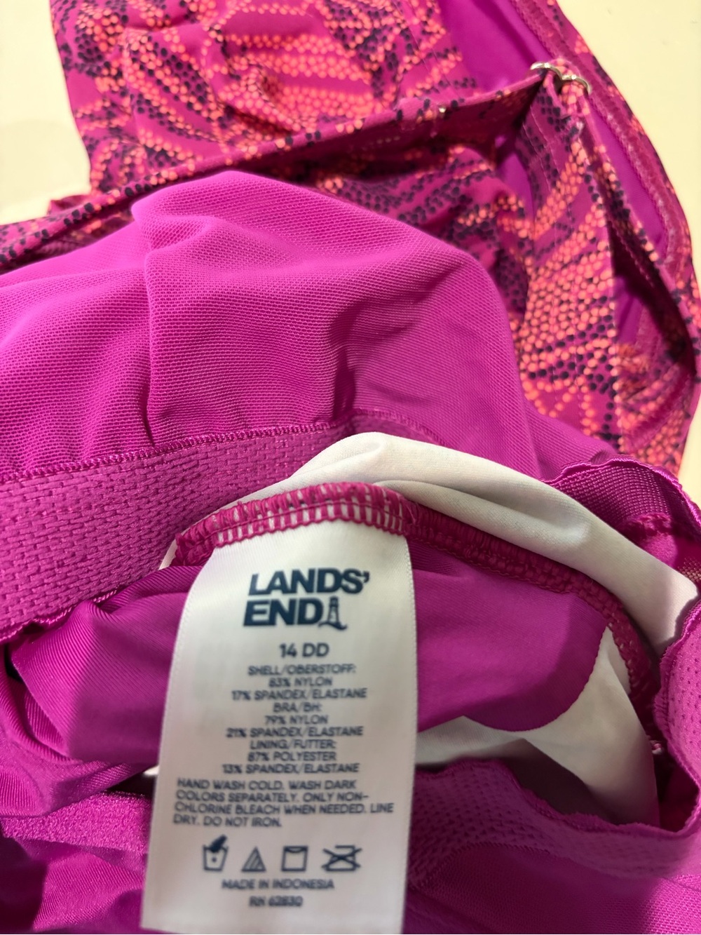 Lands' End Pink and Magenta Leaf-Print Swim Camisole - Picture 4 of 8